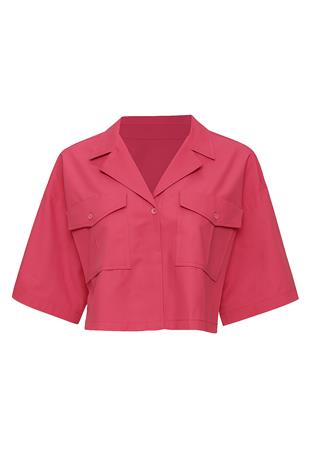Kadın Fuşya Zarf Cepli Crop Poplin Gömlek ALC-X6045