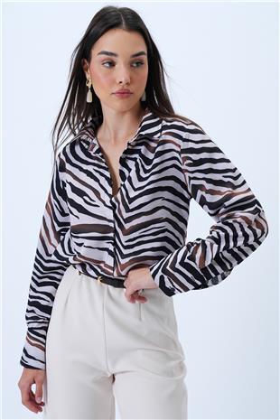 Kadın Siyah-Beyaz Zebra Desenli Oversize Gömlek VS00363