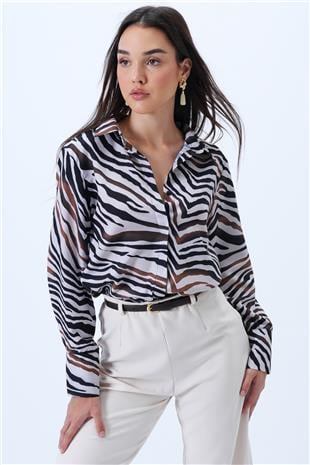 Kadın Siyah-Beyaz Zebra Desenli Oversize Gömlek VS00363