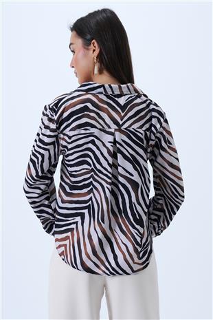 Kadın Siyah-Beyaz Zebra Desenli Oversize Gömlek VS00363
