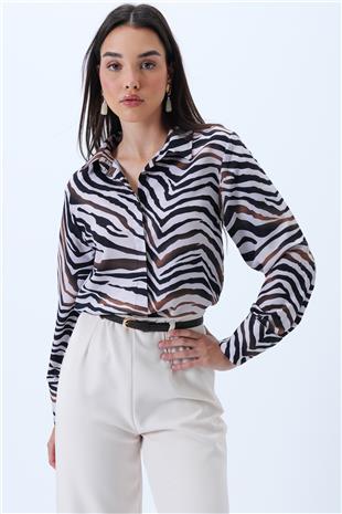 Kadın Siyah-Beyaz Zebra Desenli Oversize Gömlek VS00363