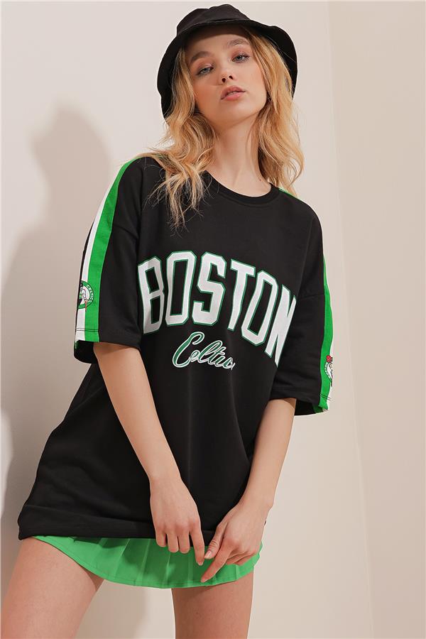 Bisiklet Yaka Dijital Baskılı İki İplik Oversize Unisex T-Shirt - Siyah