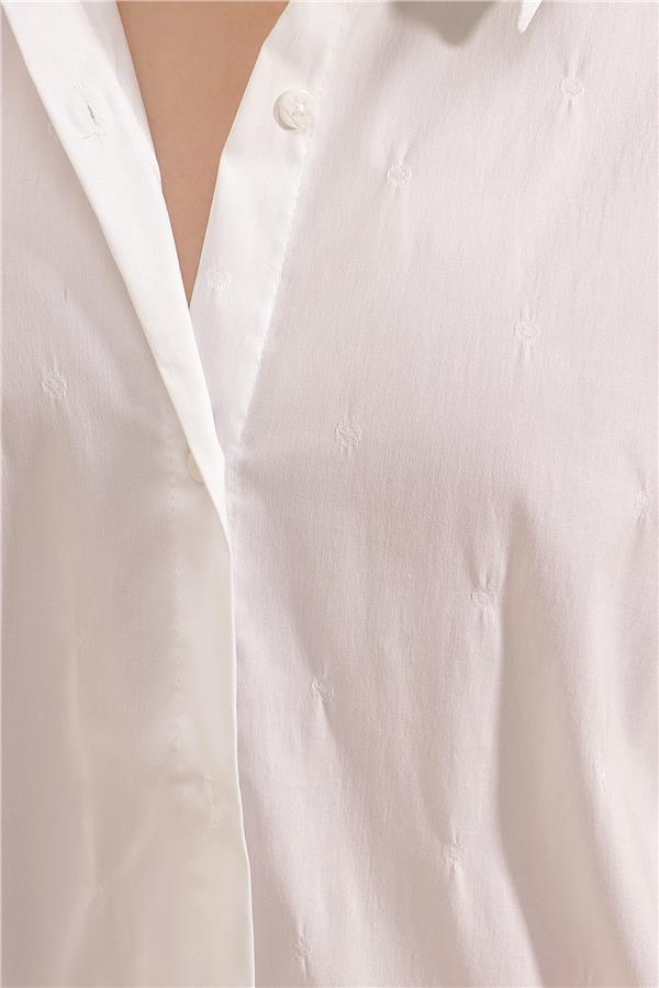 Oversize Uzun Dokuma Gömlek - Optik Beyaz