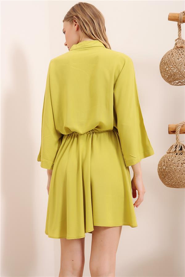 Safari Dokuma Gömlek Elbise - Olive