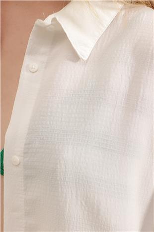 Oversize Uzun Dokuma Gömlek - Kırık Beyaz