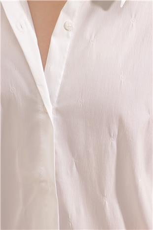 Oversize Uzun Dokuma Gömlek - Optik Beyaz