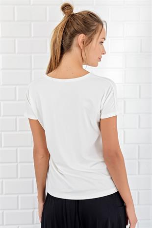 V Yaka Basic T-Shirt - Beyaz