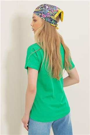 V Yaka Basic T-Shirt - Canlı Yeşil