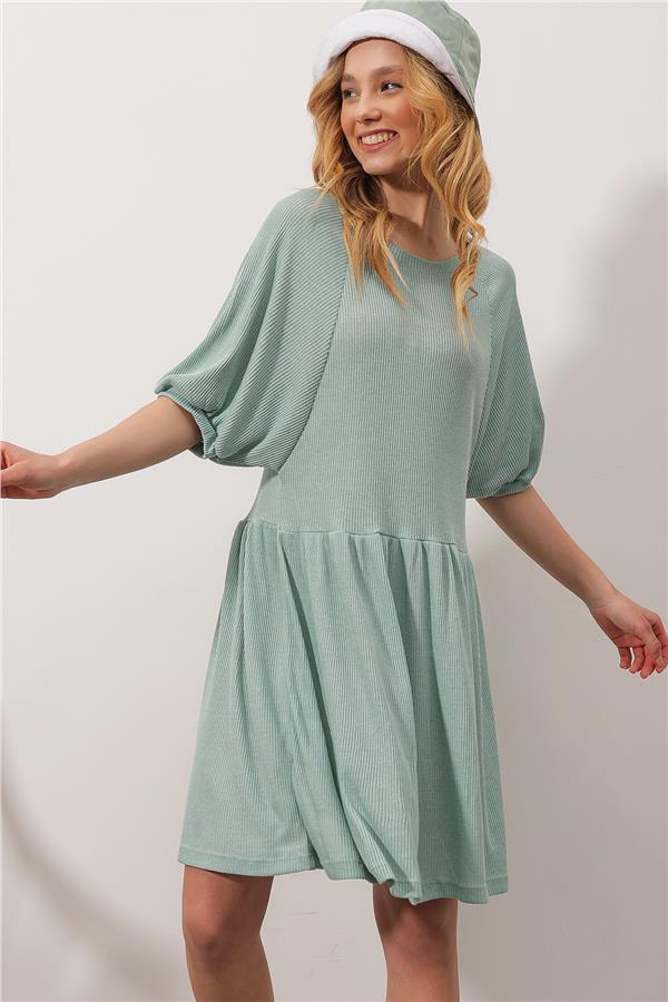 Yarasa Kol Scatter Elbise - Çağla Yeşili