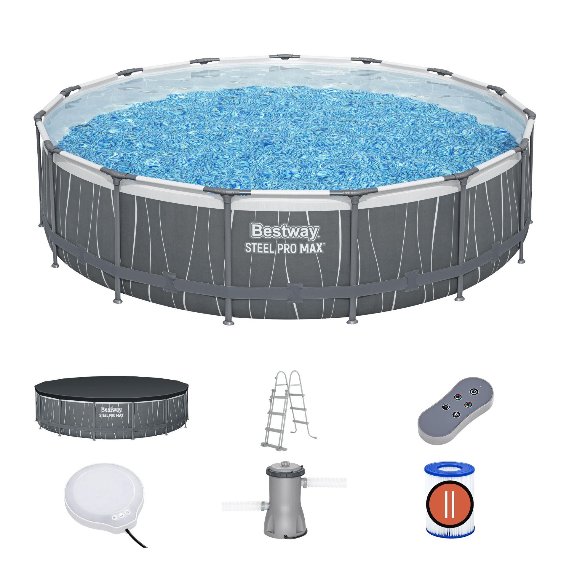 Bestway® 561GD Steel Pro MAX™ LED Işıklandırmalı Prefabrik Yer Üstü Çember Havuz Seti  4,57 m x 1,07 m