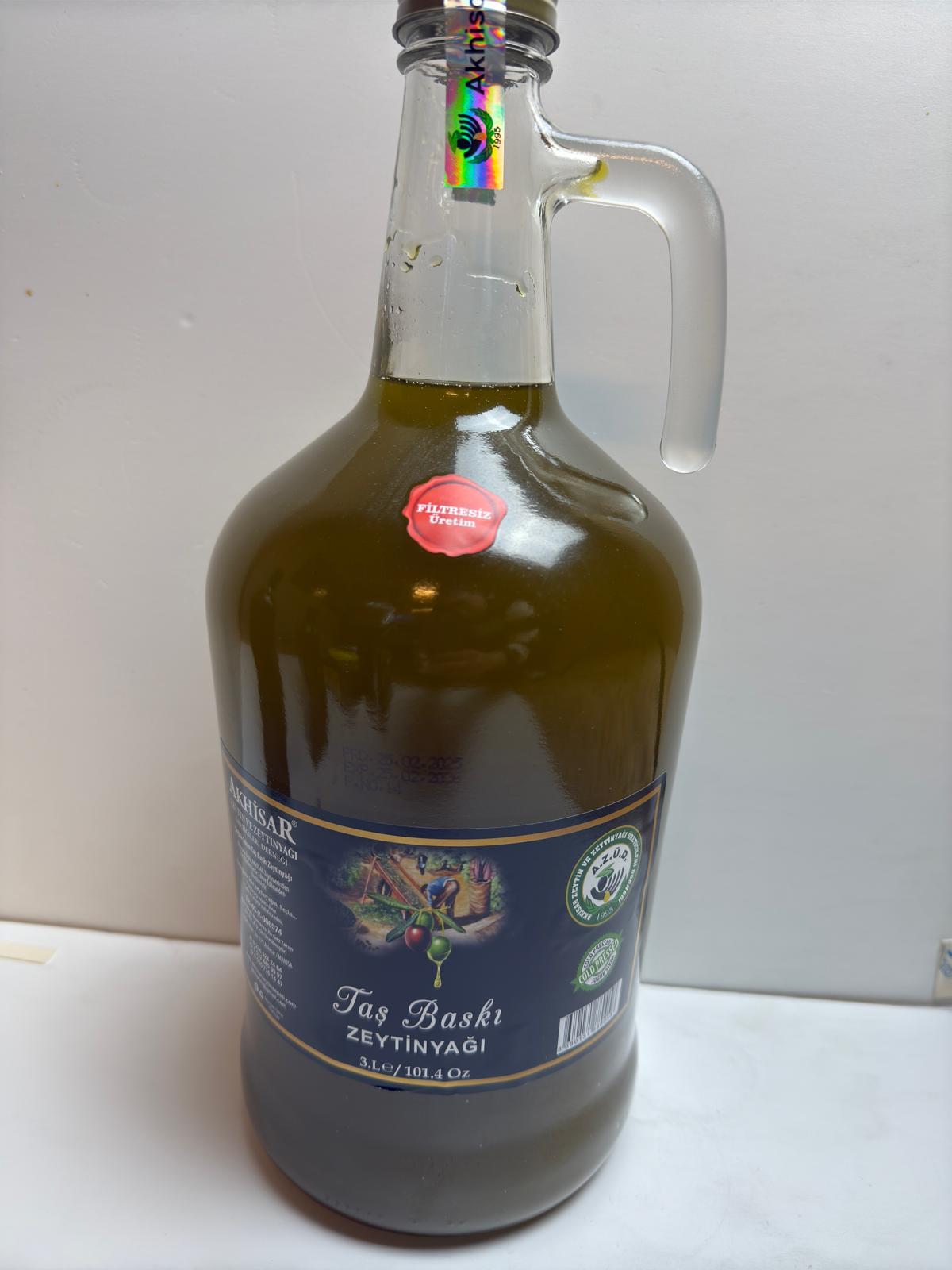 Akhisar Soğuk Sıkım Taş Baskı Zeytinyağ 3 Litre 