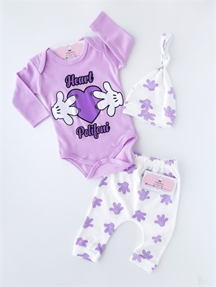 Poldy Baby | Baby Fashion | Bebek KıyafetleriRenkli Kelebekli Tulum PembePB1906pLove From Heart Şapkalı 3'lü Set Lila