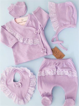 Poldy Baby | Baby Fashion | Bebek KıyafetleriRenkli Kelebekli Tulum PembePB1906pPremium Stylish 5'li Zıbın Set Lila