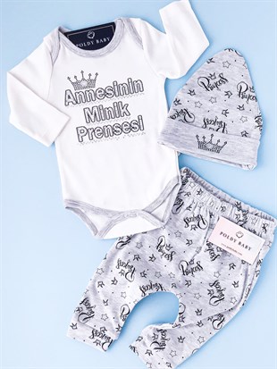 Poldy Baby | Baby Fashion | Bebek KıyafetleriAnnesinin Minik Prensesi 3' lü Takım EKRUPB15141e,PB15141eAnnesinin Minik Prensesi 3' lü Takım Gri