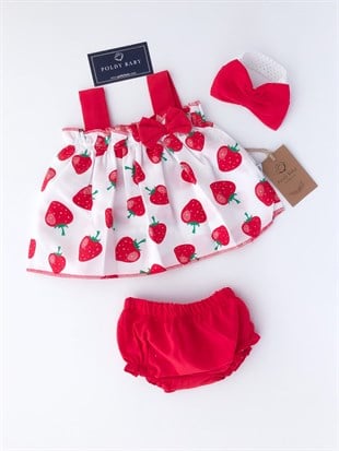 Poldy Baby | Baby Fashion | Bebek KıyafetleriRenkli Kelebekli Tulum PembePB1906pÇilek Desen 3'lü Elbise Set Kırmızı