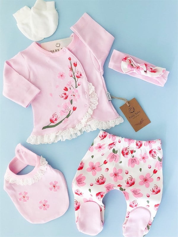 Poldy Baby | Baby Fashion | Bebek KıyafetleriRenkli Kelebekli Tulum PembePB1906pDantel İşlemeli 5'li Zıbın Set Pembe