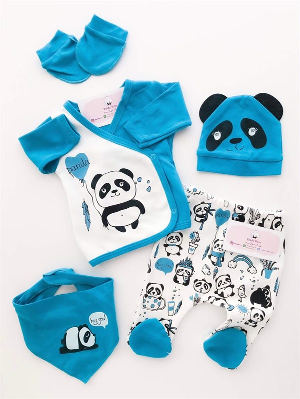 Poldy Baby | Baby Fashion | Bebek KıyafetleriPapatya Nakışlı 5' li Zıbın SetPB6000Hey You Panda 5'li Zıbın Set Mavi