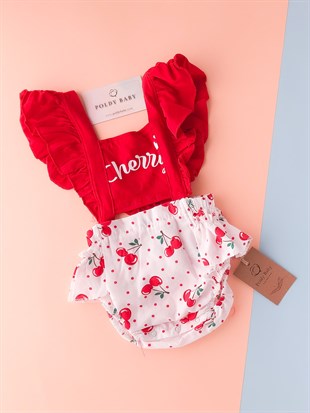 Poldy Baby | Baby Fashion | Bebek KıyafetleriRenkli Kelebekli Tulum PembePB1906pCherry Sırt Detaylı Romper Tulum Set Kırmızı
