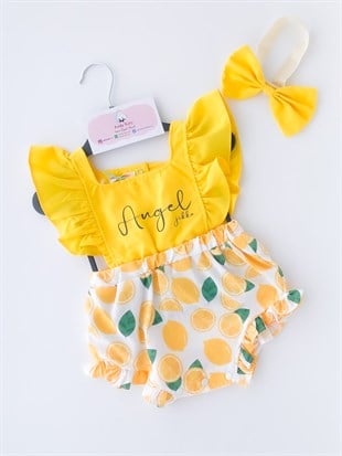 Poldy Baby | Baby Fashion | Bebek KıyafetleriFiyonklu Penye Bebek Bonesi LeoparPB0001Angel Romper Salopet Sarı