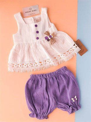 Poldy Baby | Baby Fashion | Bebek KıyafetleriRenkli Kelebekli Tulum PembePB1906pElisabeth Müslin 2'li Takım Lila