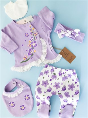 Poldy Baby | Baby Fashion | Bebek KıyafetleriRenkli Kelebekli Tulum PembePB1906pDantel İşlemeli 5'li Zıbın Set Şeker Lila