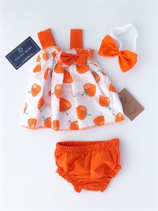 Poldy Baby | Baby Fashion | Bebek KıyafetleriRenkli Kelebekli Tulum PembePB1906pÇilek Desen 3'lü Elbise Set Oranj