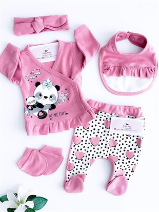 Poldy Baby | Baby Fashion | Bebek KıyafetleriPapatya Nakışlı 5' li Zıbın SetPB6000We Are Cute Bandanalı 5'li Zıbın Set Gül Kurusu