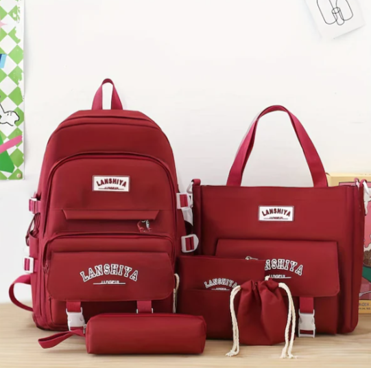 5 Parça Set Sevimli Okul Çantası, Kawaii Kolyeli Moda Sırt Çantası, Tüm Maç Çantaları