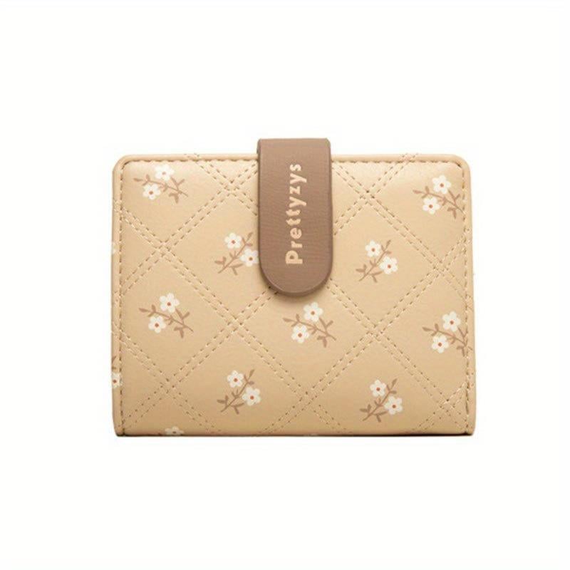 Çiçek Kısa Cüzdan, Kapaklı Kapitone Para, Kart Cüzdan Kayısı Rengi
