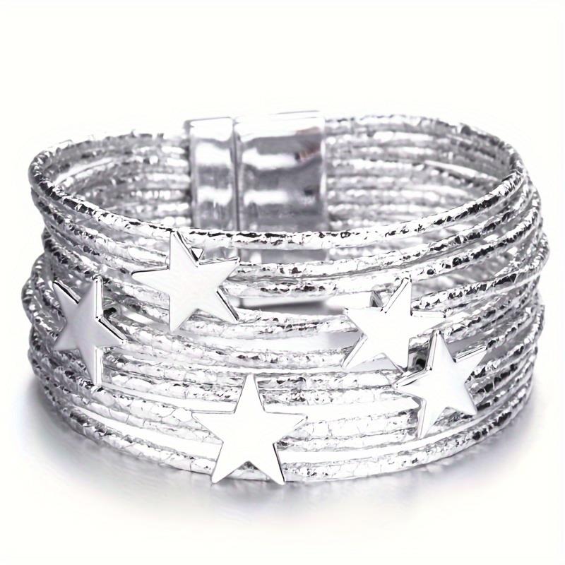 Erkekler Kadınlar İçin Bohemian Metal Yıldız Charm Pu Deri Bileklik