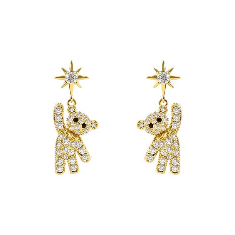 Kübik Dekor Sevimli Küçük Ayı Sekiz Köşeli Yıldız Küpe