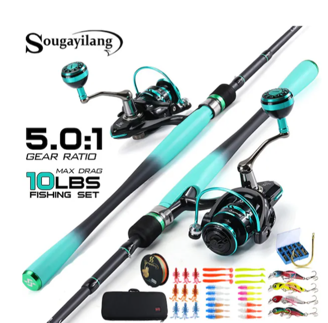 Levrek Ve Turna Balıkçılığı İçin Karbon Fiber İplik Kamışı Ve Makara Kombinasyonu 2,1m