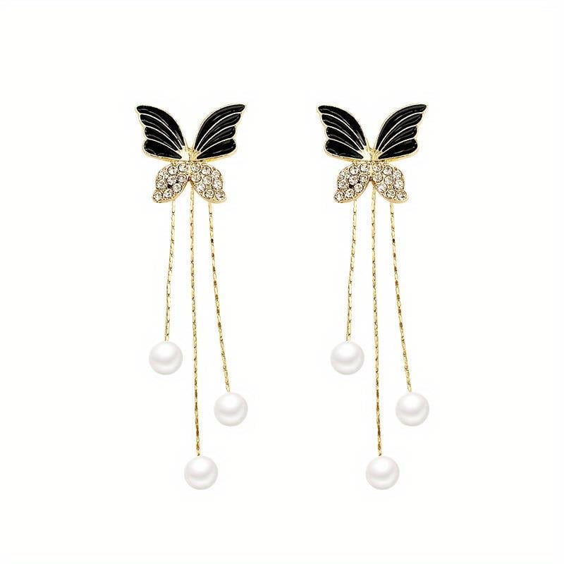 Parlak Sallantılı Küpeli Kelebek Tasarımı Japon/kore Tarzı Takı