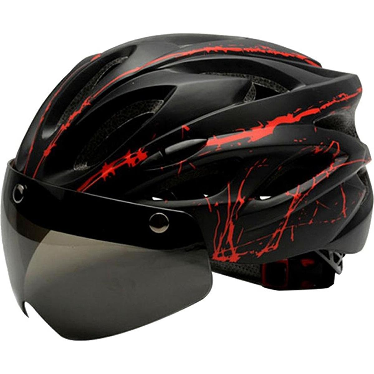 Sharplace Pc Kabuk Bisiklet Kask Yol Güvenliği Kazası Şapka Kask W / Goggle - Siyah Kırmızı