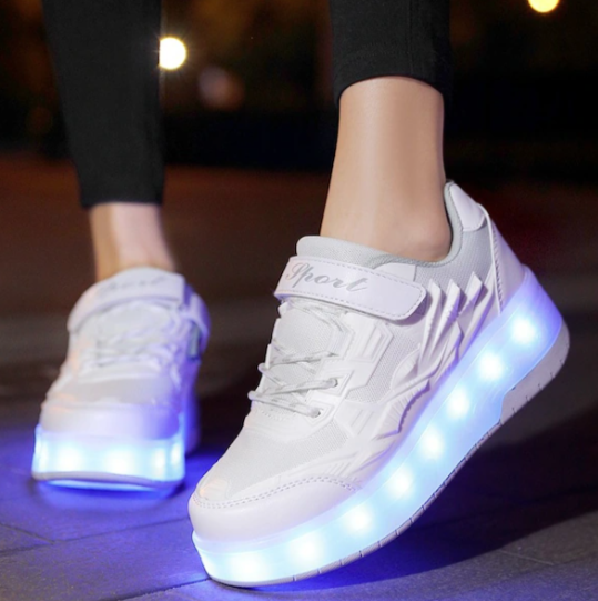 Sıtong 4 Tekerlekli Usb Şarjlı Led Işıklı Paten Ayakkabı Beyaz