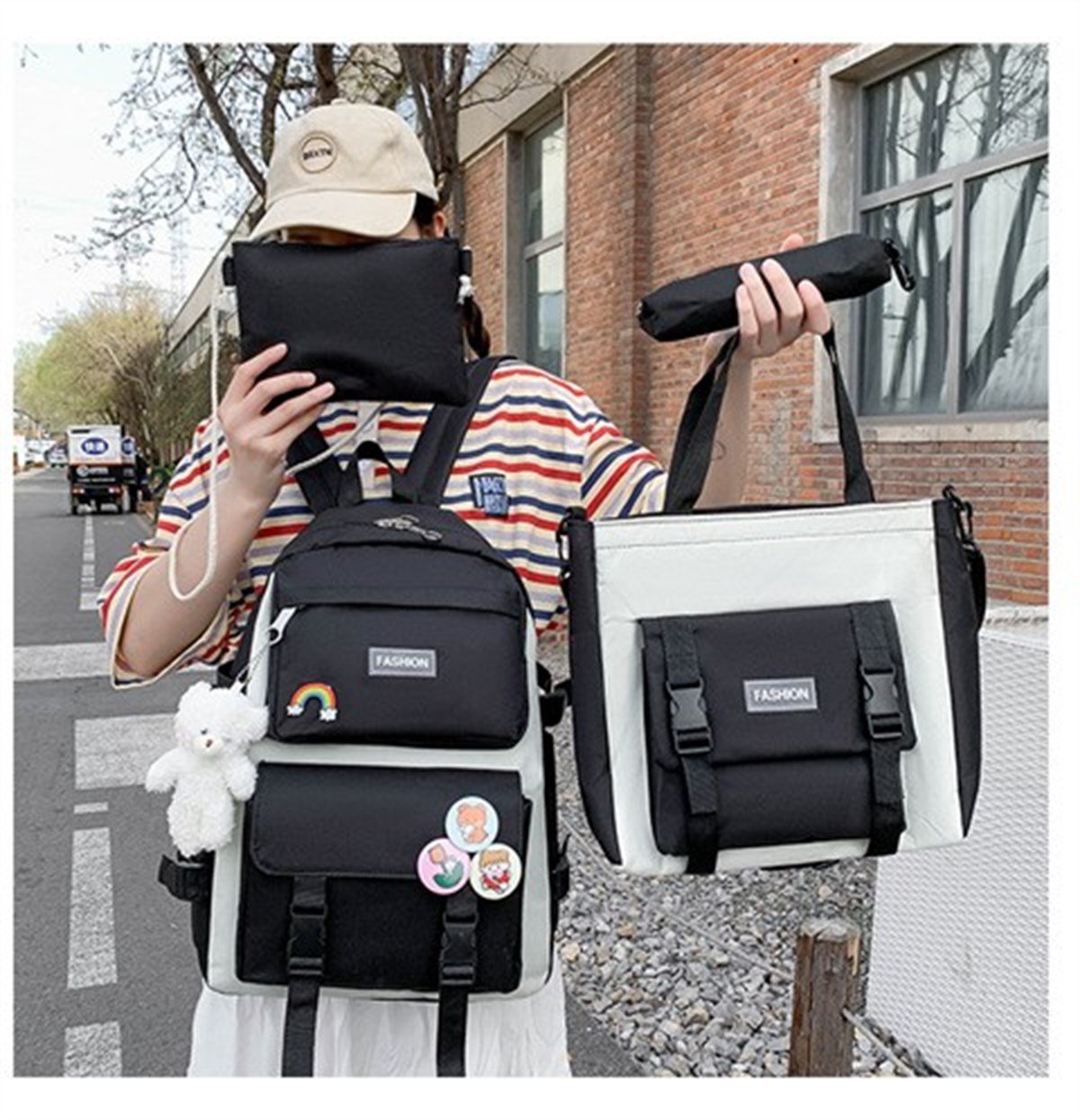 Tcherchi 4 Parça Harajuku Tarzı Okul Çanta Seti