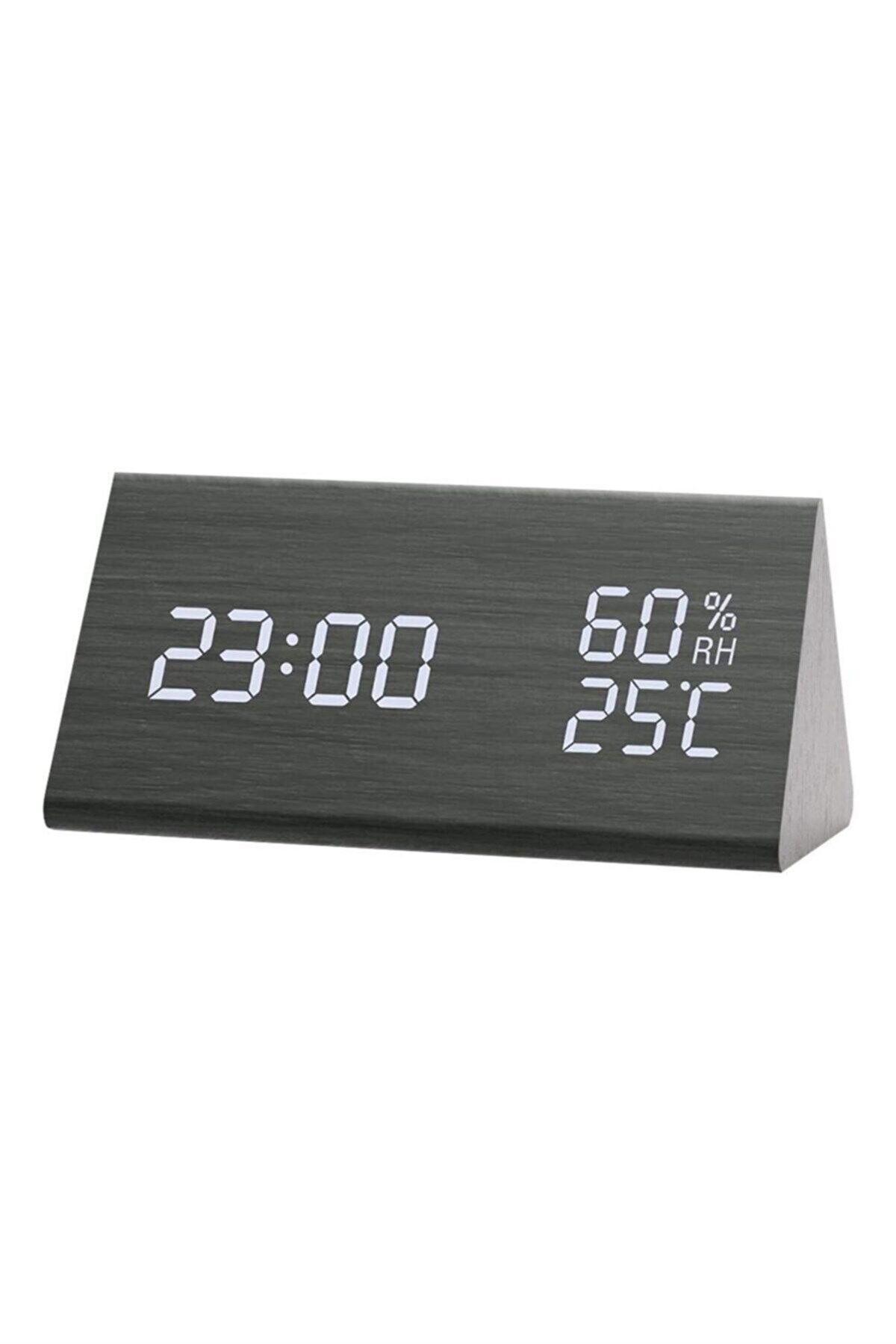 Tcherchi Dereceli Nem Ölçerli Alarmlı Ahşap Masa Saati SİYAH