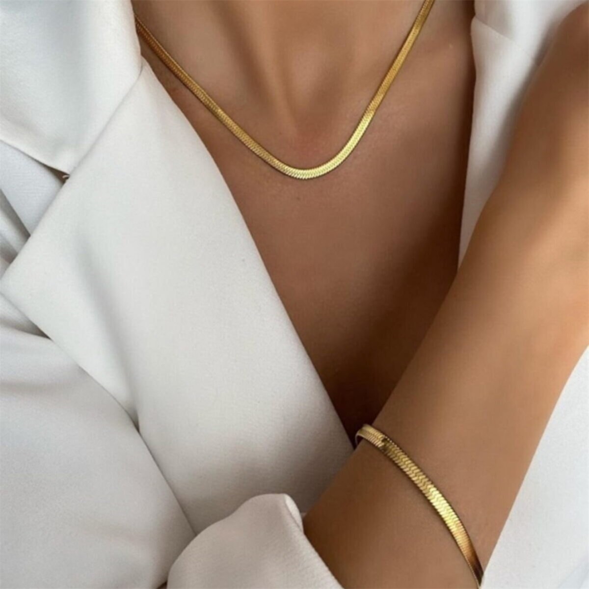 Tcherchi Kadın Yüksek Kalite Çelik Klasik Italyan Kolye-bileklik Set Zincir 