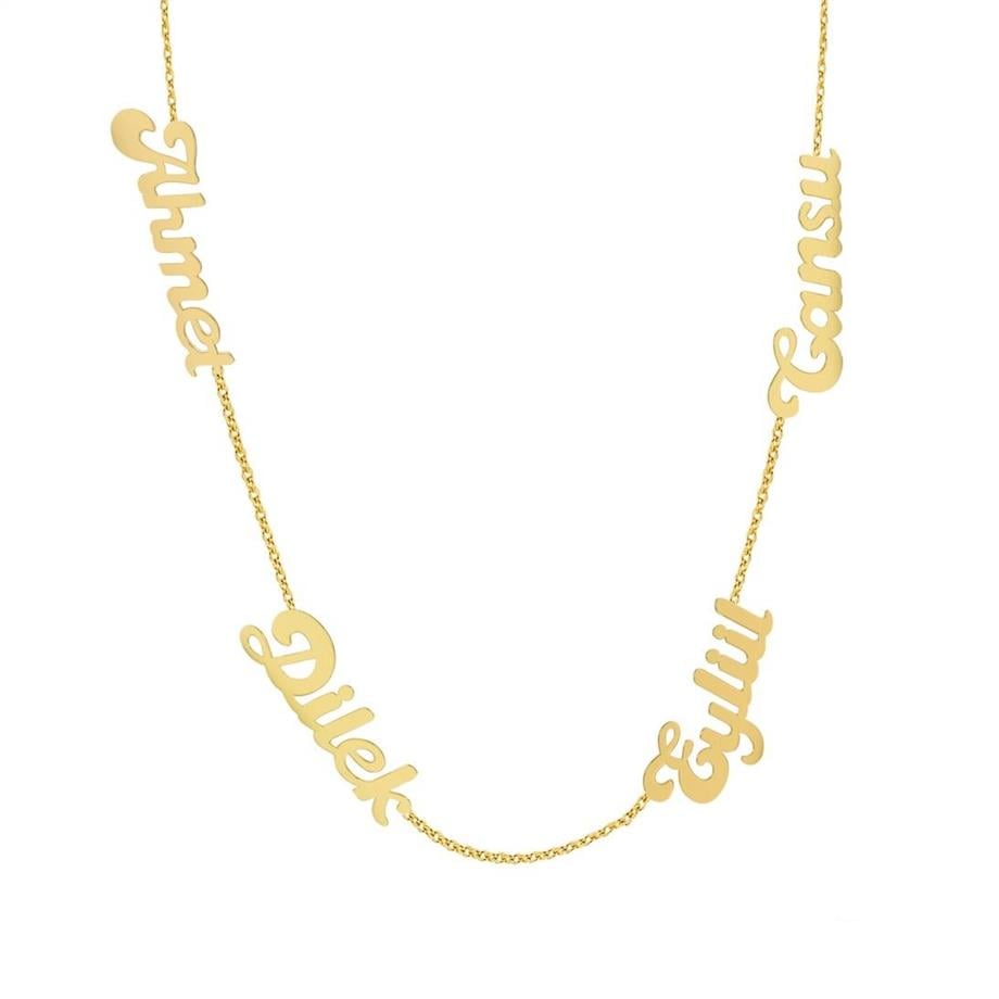 Altın Dört İsimli Aile Kolye