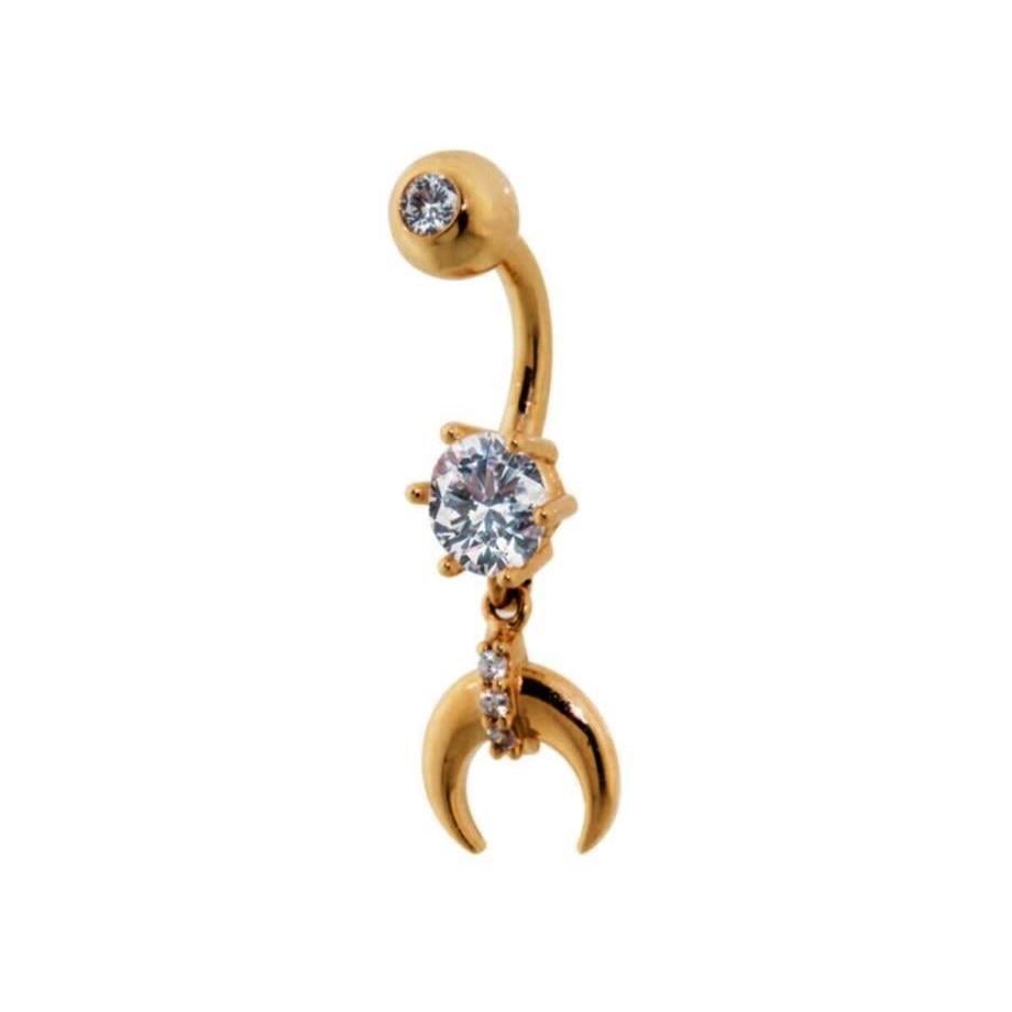 Altın Göbek Piercing Ay Sallantılı 14 Ayar Rose