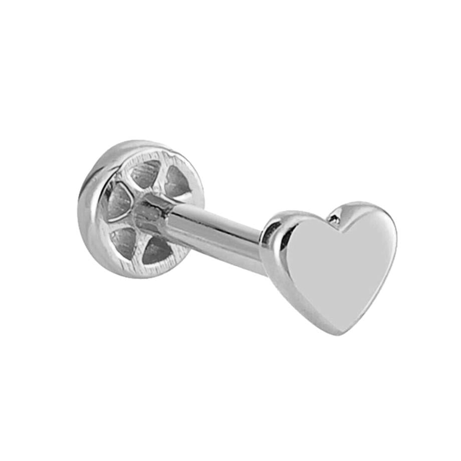 Kalp Altın Tragus Piercing 14 Ayar Beyaz