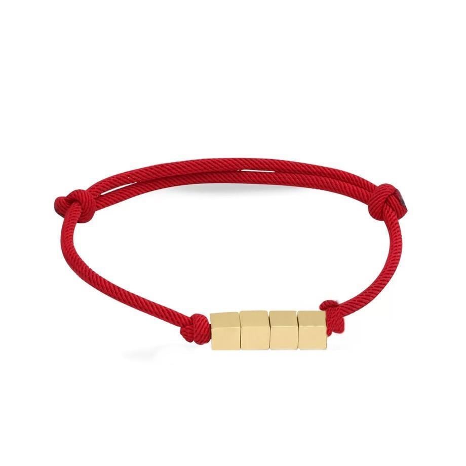 Four Cube Red Cord Bracelet 14 K