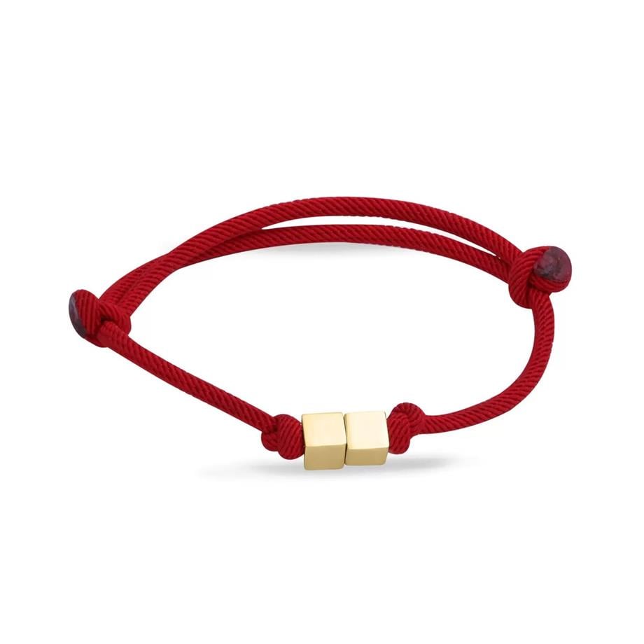Double Cube Cord Bracelet Red 14 K Solid Gold