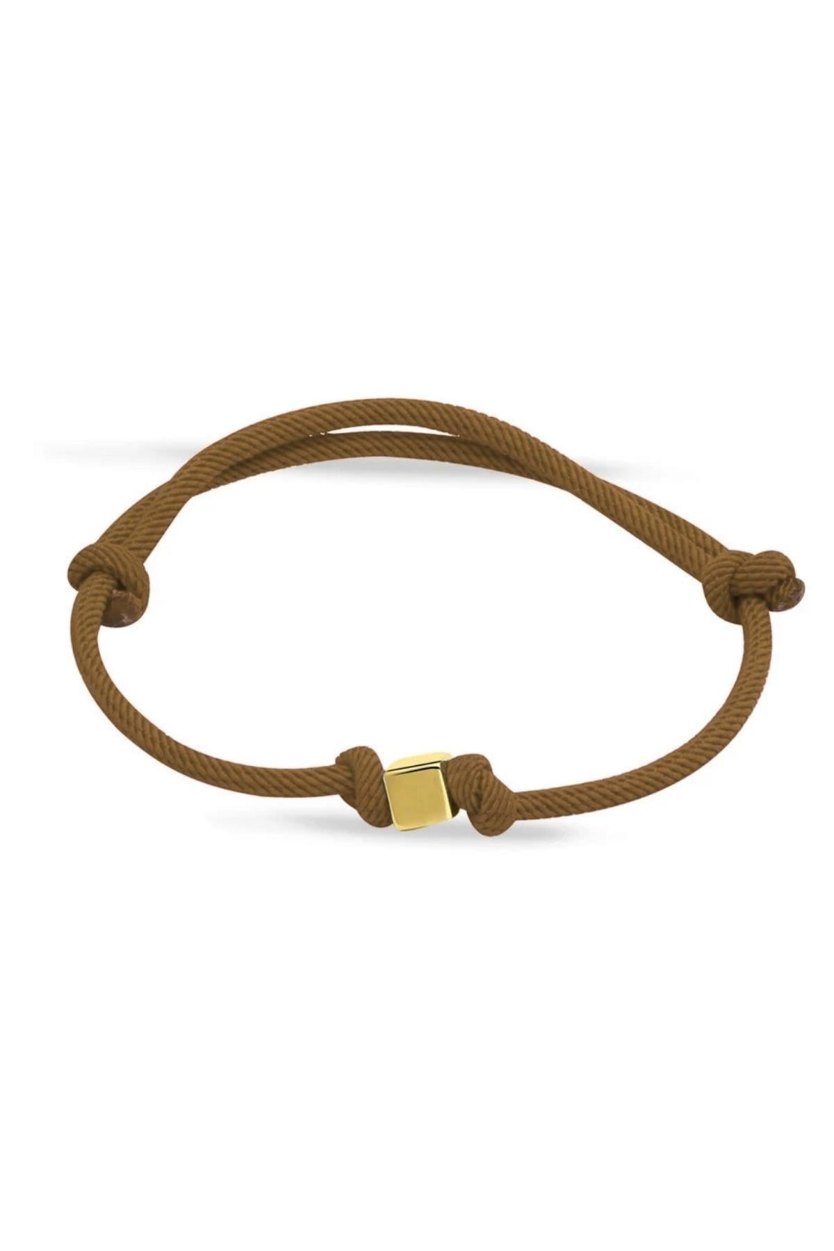 Cube Light Brown Cord Bracelet