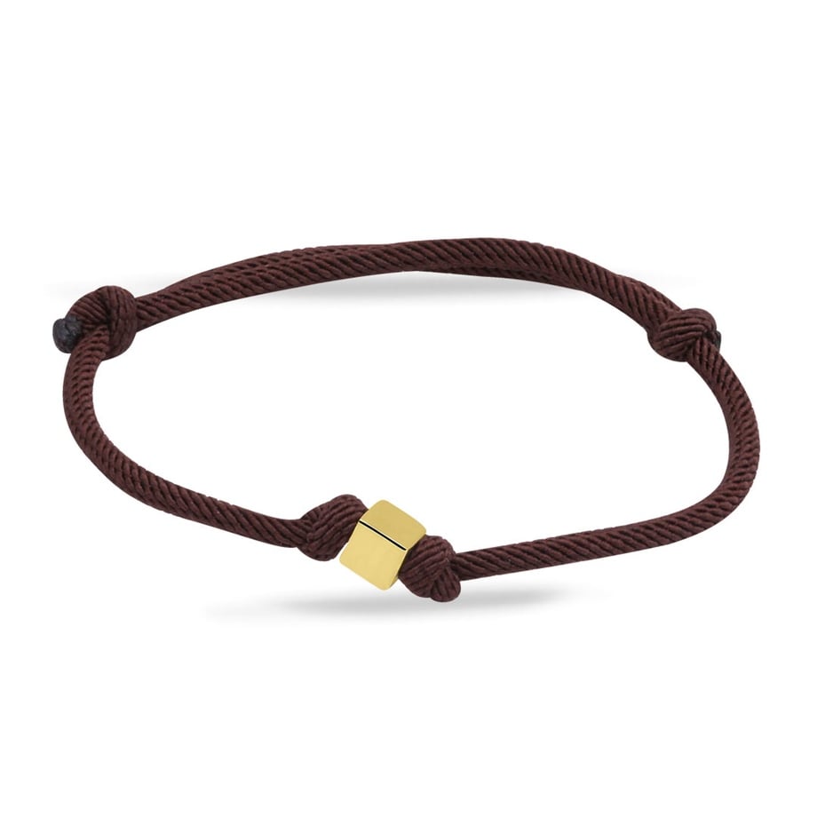 ALTIN KÜP KAHVERENGİ İPLİ BİLEKLİK