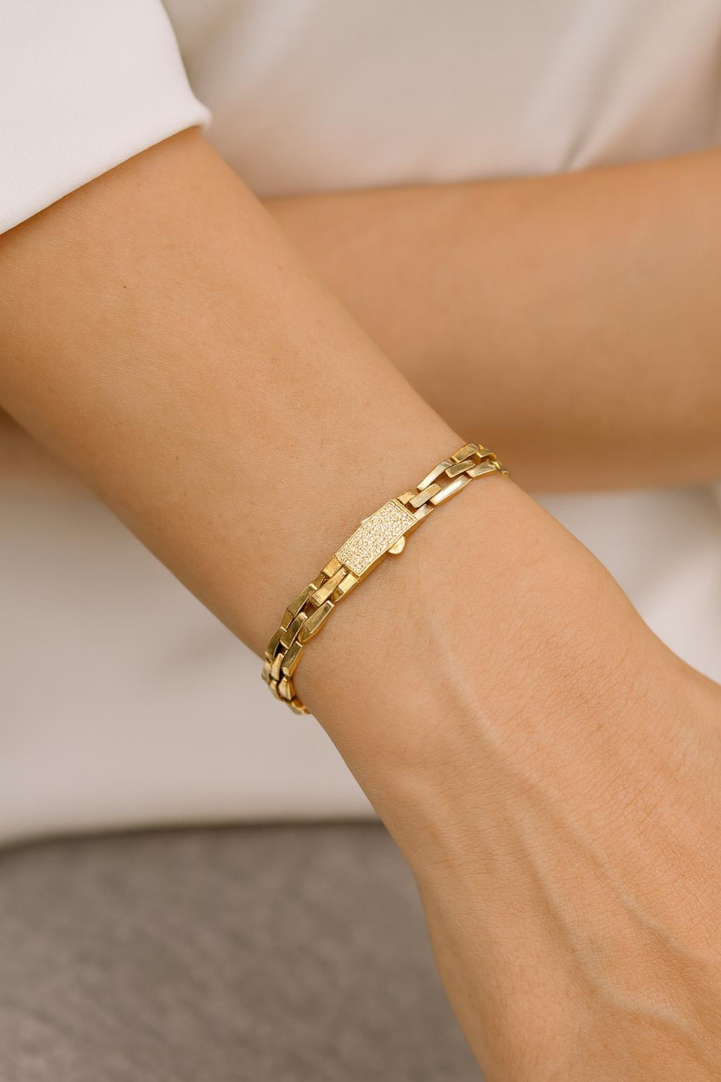 Altın Taşlı Piramit Bileklik 14 Ayar