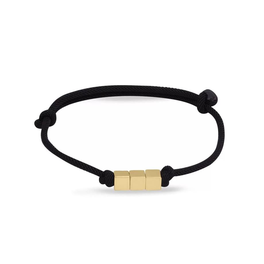 Three Cube Cord Bracelet Black 14 K Solid Gold