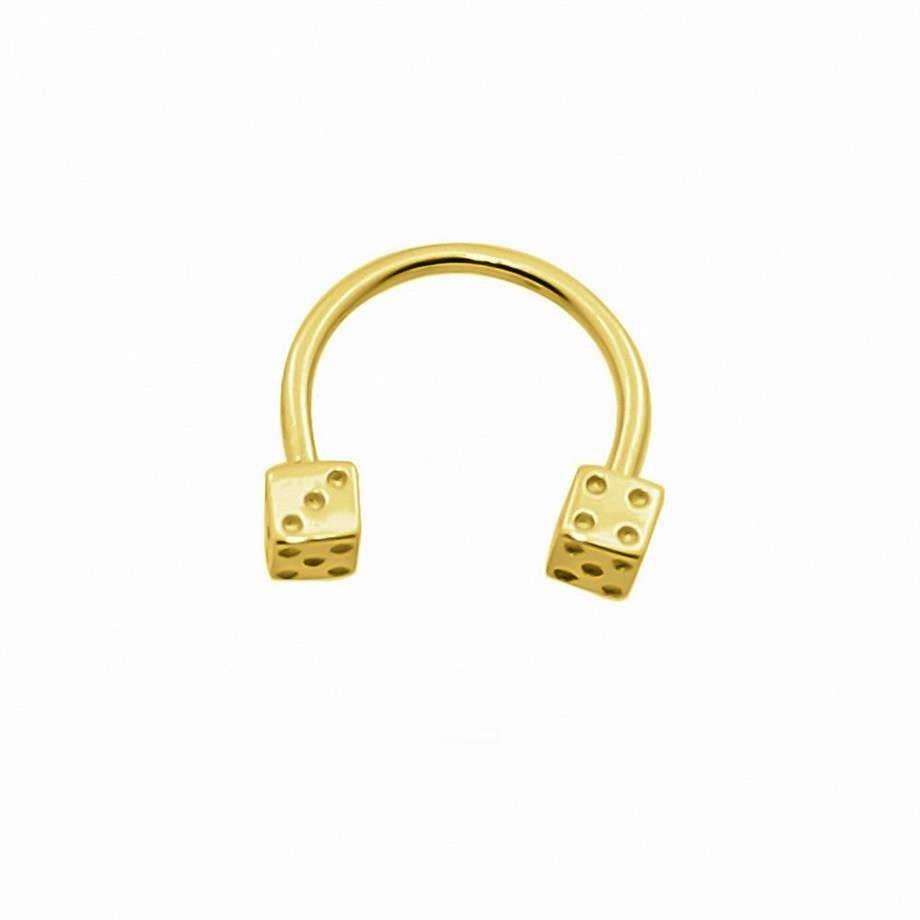 Altın Zar Yarım Halka Piercing 14 Ayar Sarı