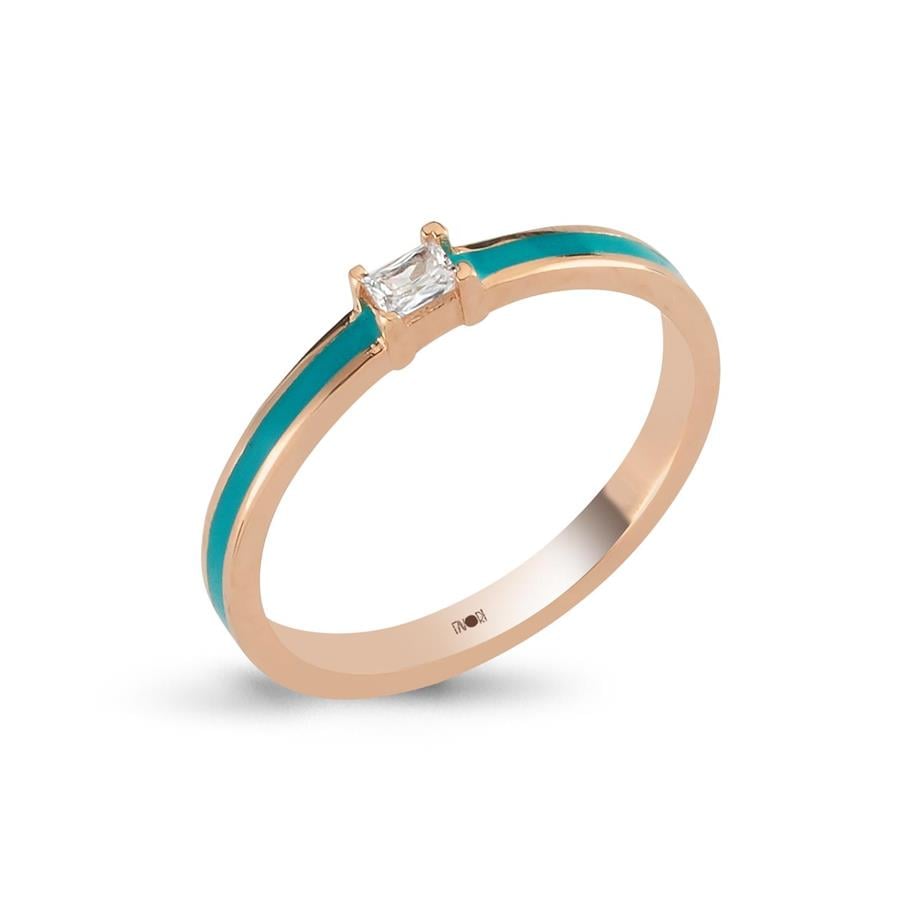 Baguette Mit Stein Turkuaz Mit Emaille Ring