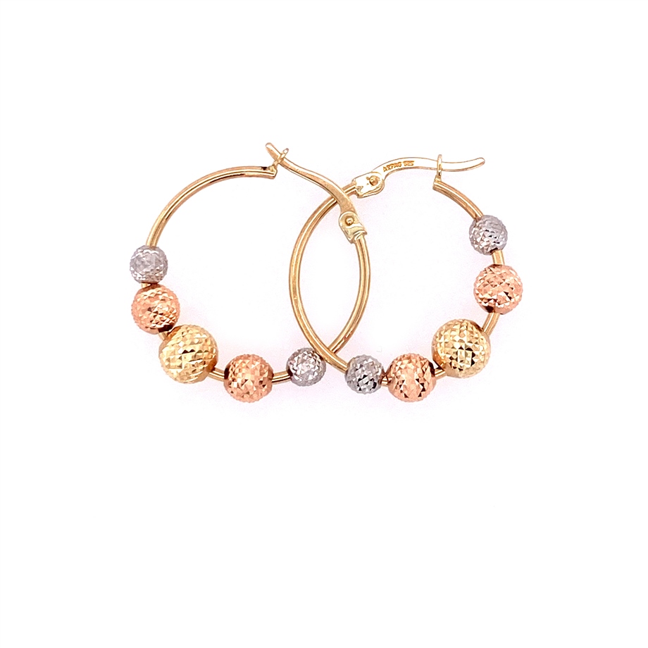 Five Balls Hoop Earring 14 K Solid Gold